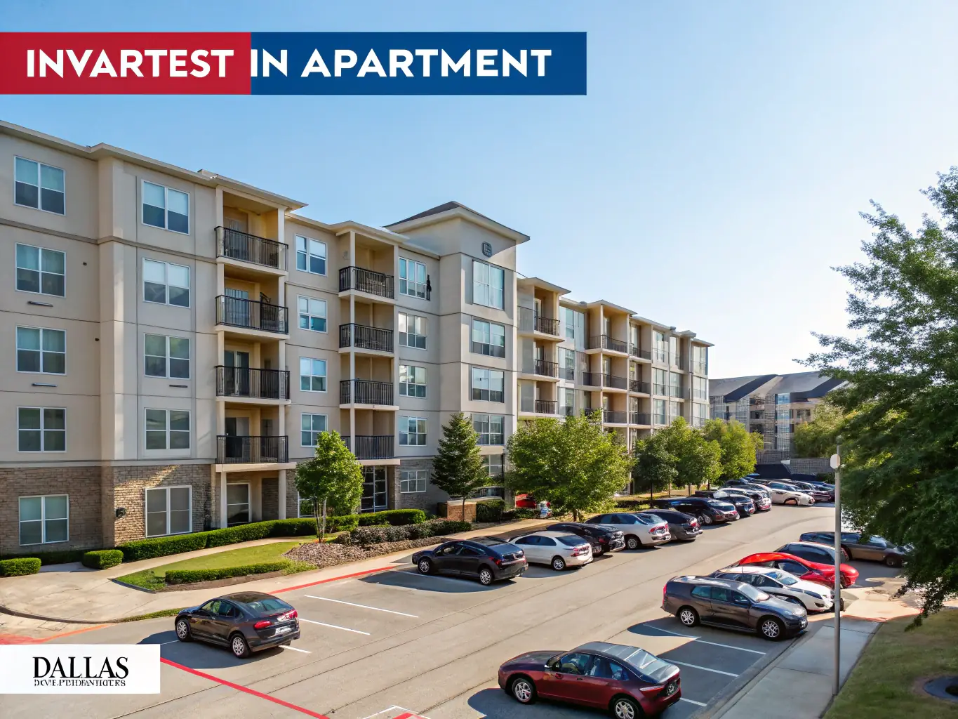 A newly built apartment complex in a bustling city in Texas, USA.